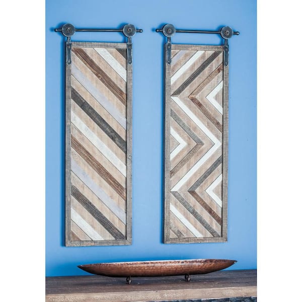 Litton Lane Farmhouse Chinese Fir Wood Brown Wall Decor (Set of 2)