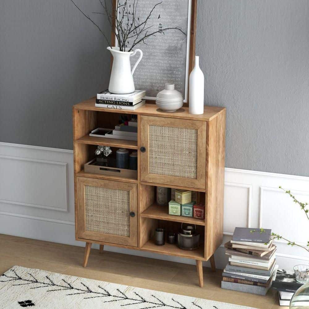 Brown Wood Rattan Buffet with 2 Doors, 4 Cubbies price history on PriceWatchPro