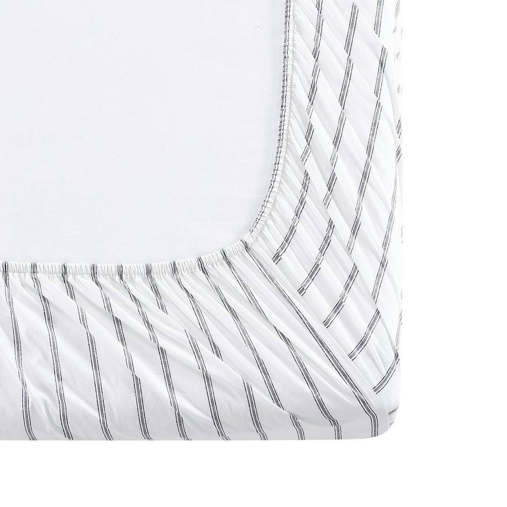 Gray and White Striped Cotton Percale Full Sheet Set