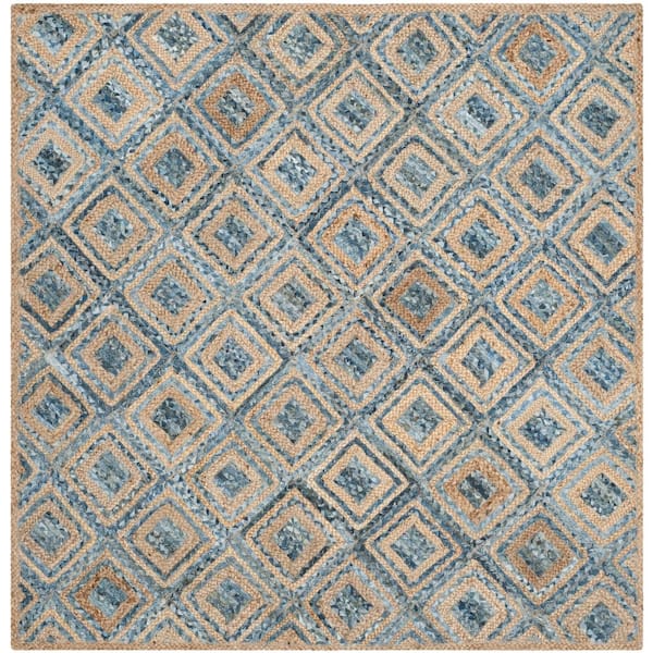 SAFAVIEH Cape Cod Natural/Blue 8 ft. x 8 ft. Square Geometric Area Rug
