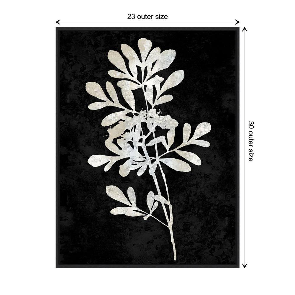 Plant Life White on Black Canvas Wall Art with Black Frame