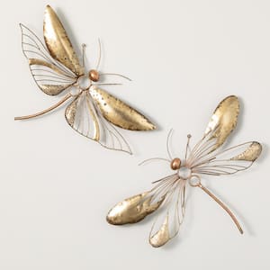 24.5 in. and 26.75 in. Gold Dragonfly Metal Wall Decor (Set of 2)