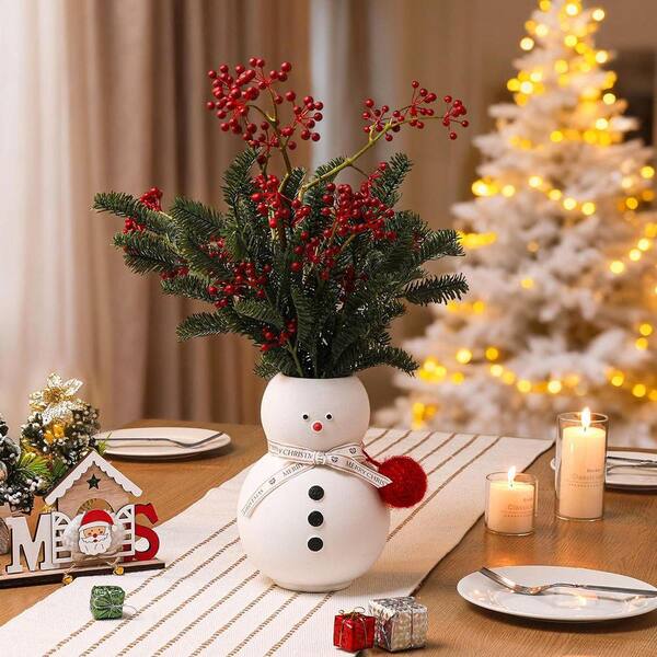 Angel Sar 9.1 in. Snowman Series White Ceramic Round Decorative