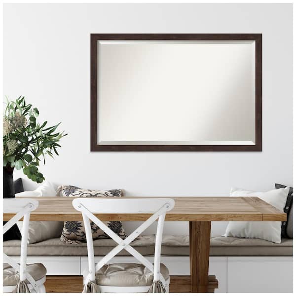 Amanti Art Fresco Dark Walnut 38.5 in. W x 26.5 in. H Wood Framed Beveled  Wall Mirror in A38867155604 The Home Depot