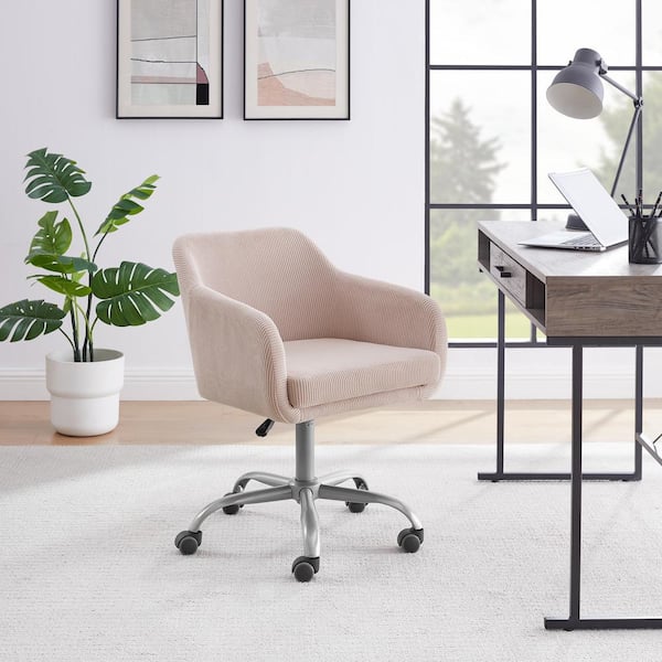 Linon Home Decor Barnes Cord Fabric Seat Swivel Adjustable Height Office Desk Task Chair in Pink Corduroy with Non-Adjustable Arms