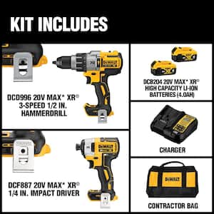 20V MAX XR Cordless Brushless Hammer Drill/Impact 2 Tool Combo Kit with (2) 20V 4.0Ah Batteries and Charger