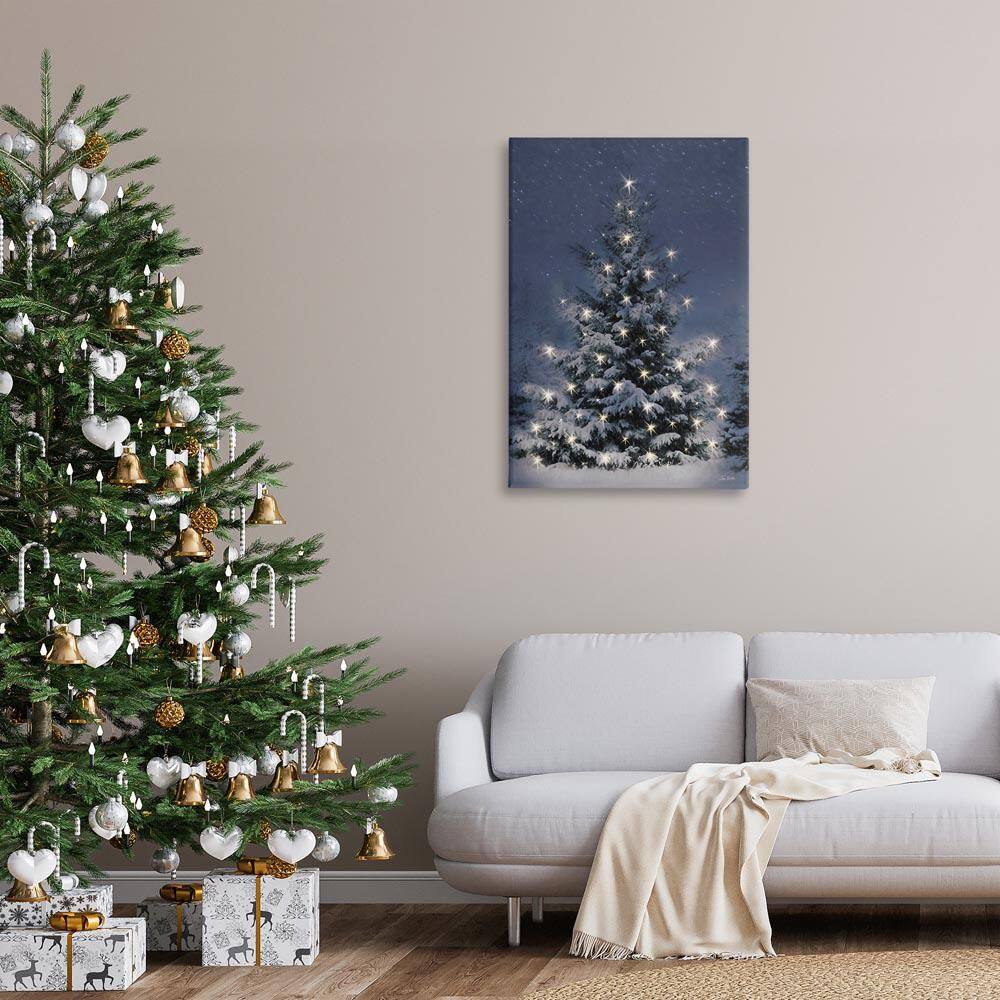 Snowy Nighttime Christmas Tree by Lori Deiter Unframed Nature Graphic Art Print 36 in. x 24 in. price history on PriceWatchPro