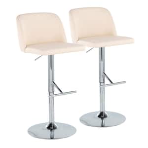 Toriano 33 in. Cream Faux Leather and Chrome Metal Adjustable Bar Stool (Set of 2)