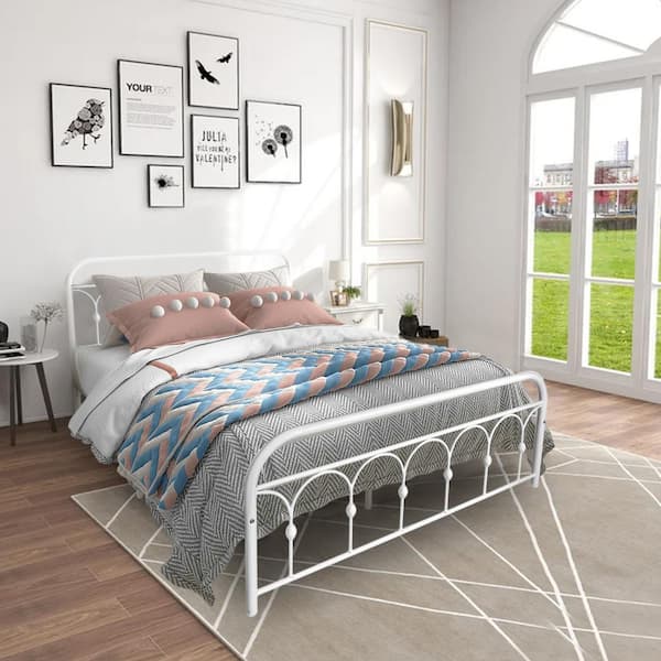 Unbranded 83.54 in. White Metal Platform Bed with Under Bed Storage