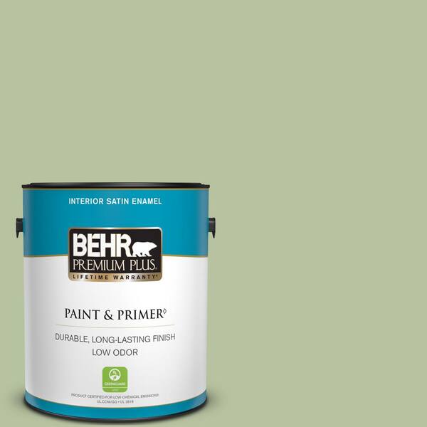 BEHR PREMIUM PLUS 1 gal. #M380-4 Chopped Dill Satin Enamel Low Odor Interior Paint & Primer
