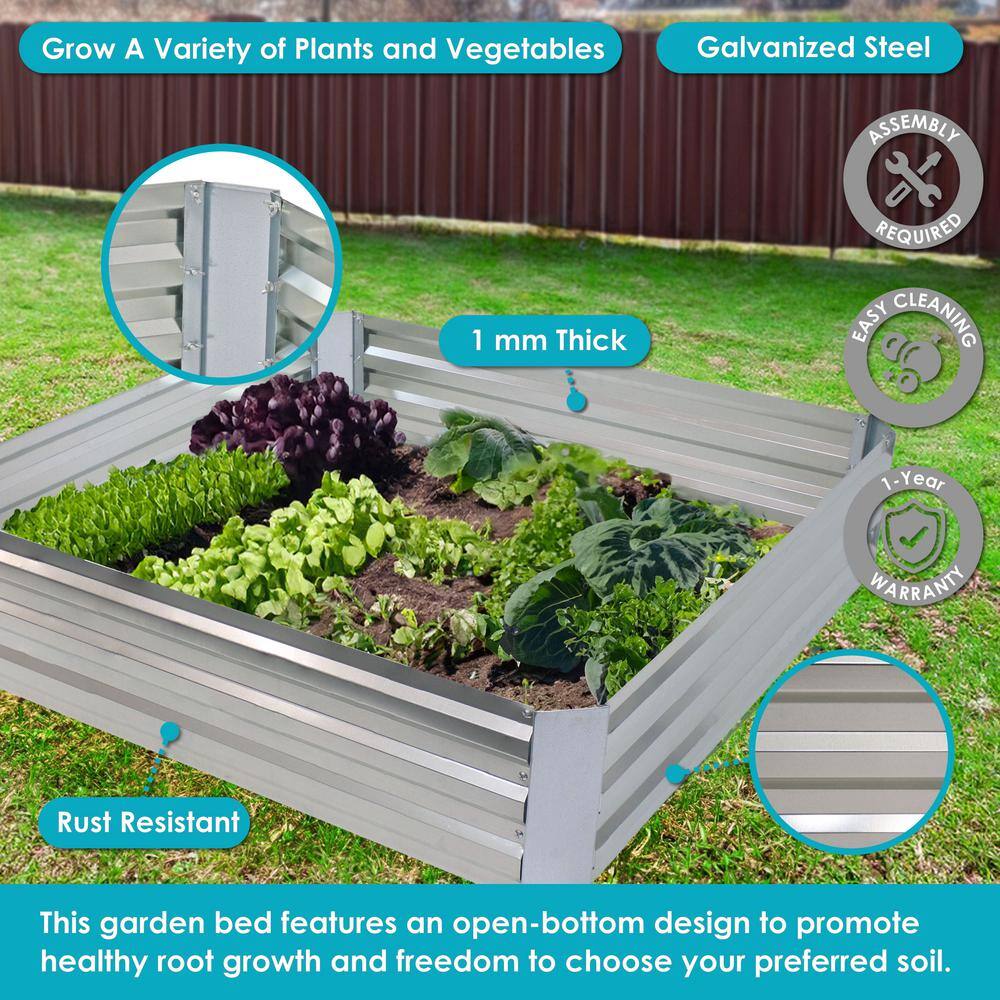 47" Square Silver Galvanized Steel Raised Garden Bed