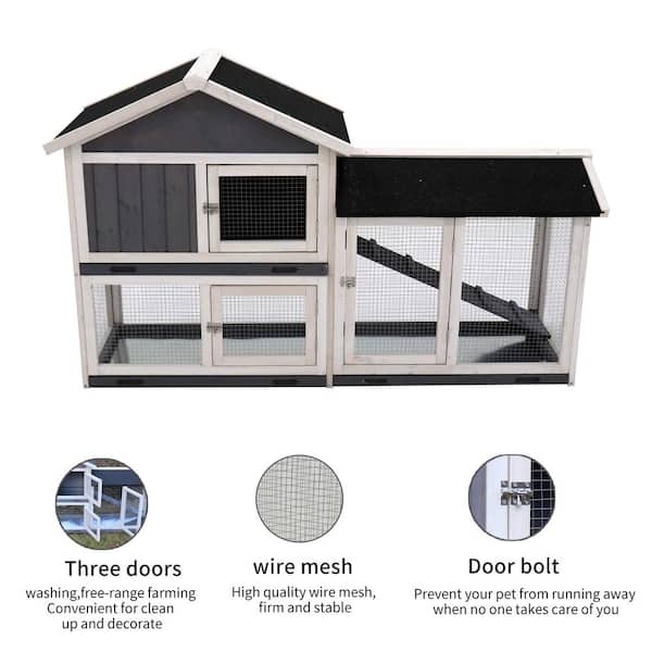 Runesay Rabbit Hutch Bunny Cage Outdoor Rabbit Cages with Run Pet House Deeper No Leak Tray UV Panel Removable Bottom Wire Mesh HABITRWET9784