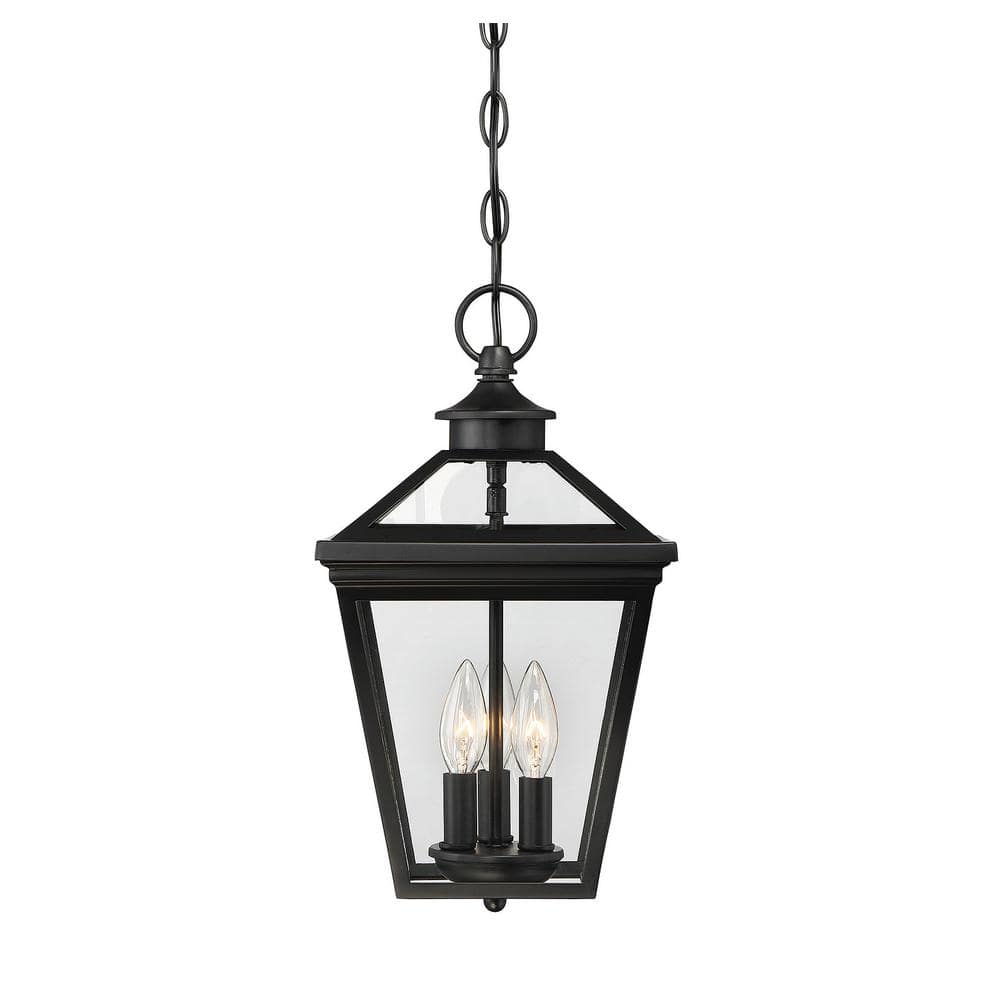 Ellijay 9 in. W x 15.75 in. H 3-Light Black Outdoor Hanging Lantern with Clear Glass Panes price history on PriceWatchPro