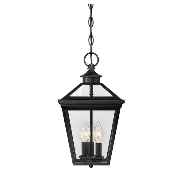 Savoy House Ellijay 9 in. W x 15.75 in. H 3-Light Black Outdoor Hanging Lantern with Clear Glass Panes