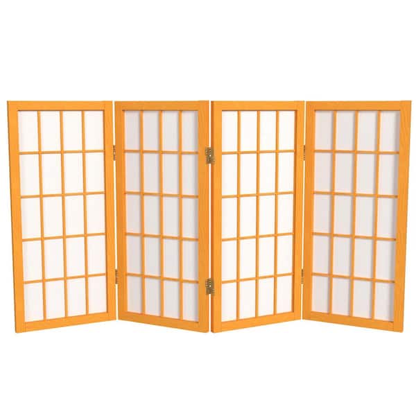Oriental Furniture 2 ft. Short Desktop Window Pane Shoji Screen - Honey - 4 Panels