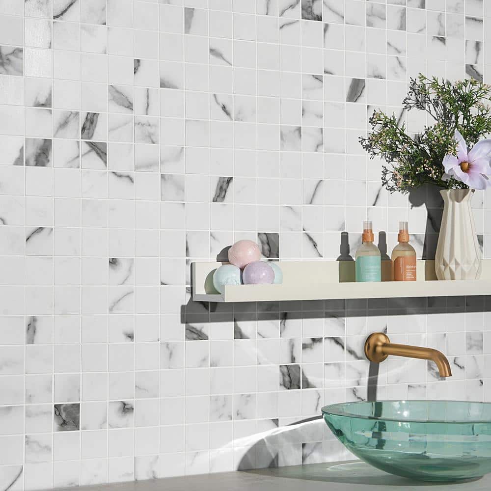 Statuario Valley Matte Porcelain Mosaic Tile for Kitchen and Bathroom