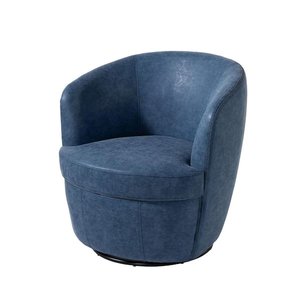 Navy PU Leather Swivel Barrel Arm Chair with Metal Base (Set of 1)