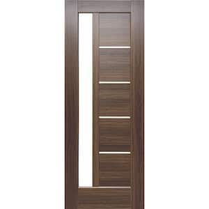 28 in. x 80 in. Pensacola Whiskey Oak Prefinished Opal PC Glass 5-Lite Solid Core Wood Interior Door Slab No Bore