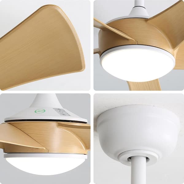 52 in. Modern Indoor White 6-Speed Brown Blades 3-Size Downrod Mount Ceiling Fan with 3-Color Dimmable LED Light