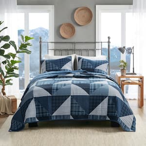 Olsen 3-Piece Blue Cotton King/Cal King 3-Piece Oversized Quilt Set