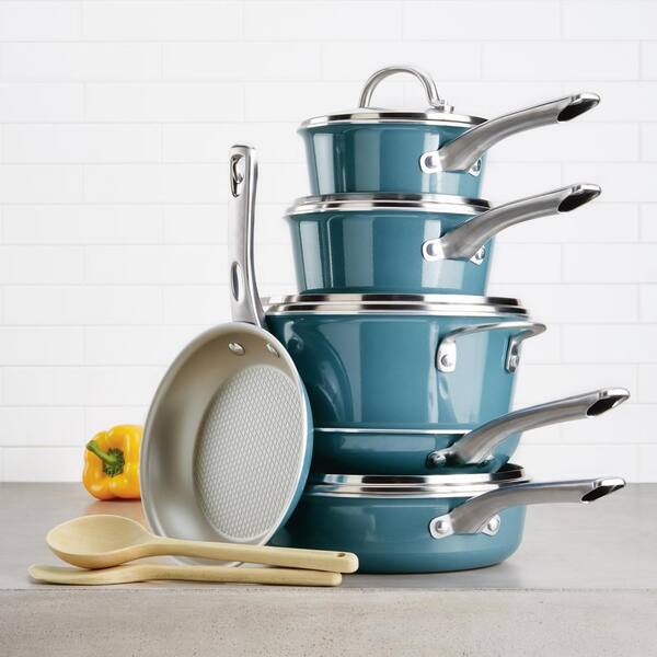 Ayesha Curry Home Collection 12-Piece Aluminum Nonstick Cookware Set in  Twilight Teal 10766 - The Home Depot