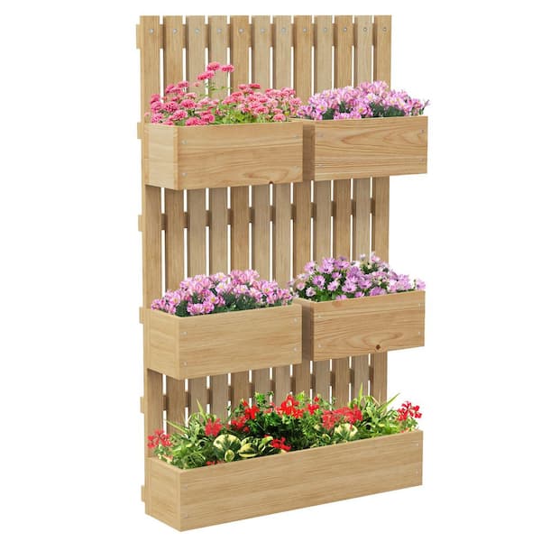 5 Box Raised Garden Bed with Trellis for Vine Flowers and Climbing Plants, 39 in. Tall Wall-Mounted Wood Planter Box Set