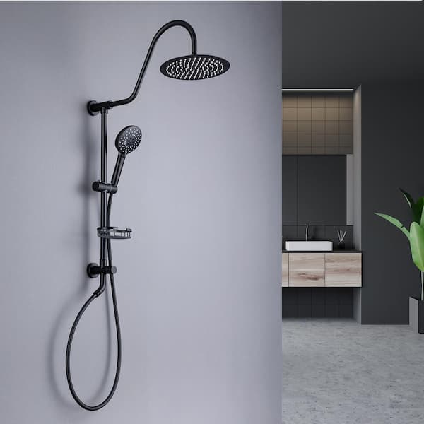 3-Spray Patterns with 2.2 GPM 10 in. Wall Mount Dual Shower Heads in Spot Resist Matte Black