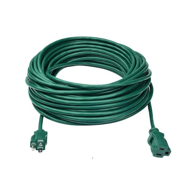 80 ft. 10A 16 / 3 SJTW Outdoor Extension Cord 3-Prong Grounded Plug Weather Resistant in Green for Lawn and Garden Cable