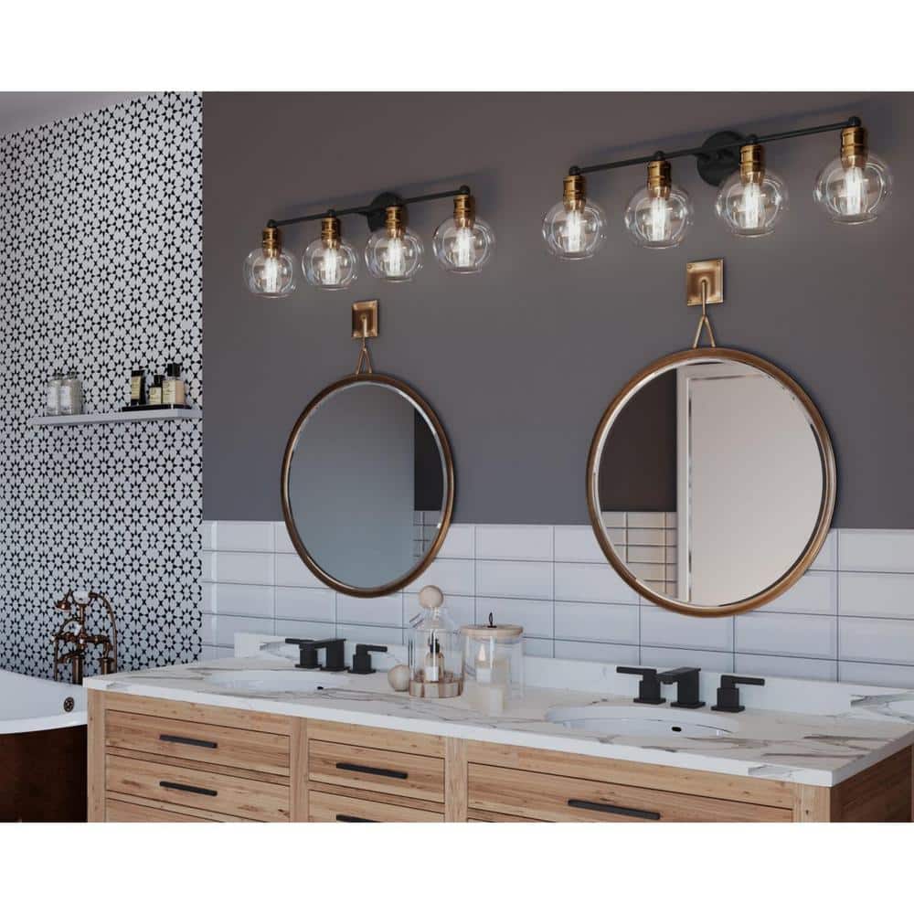 Antique Bronze 4-Light Bath Vanity with Clear Glass Shades