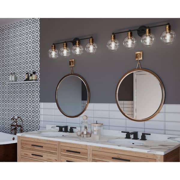 Hansford Collection 33-1/2 in. Vintage Electric 4-Light Antique Bronze Clear Glass Coastal Bath Vanity Light