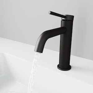 Madison Single Handle Single-Hole Bathroom Faucet in Matte Black and Carbon Fiber