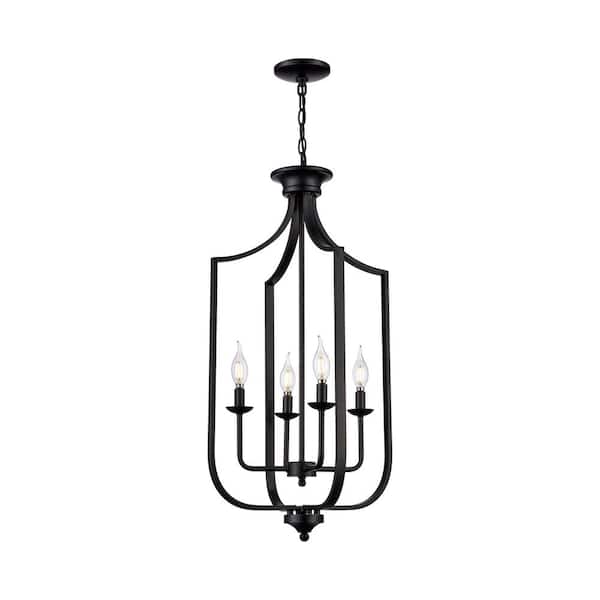 Bel Air Lighting Hillcrest 16 in. 4-Light Matte Black Pendant Light Fixture with Metal Shade