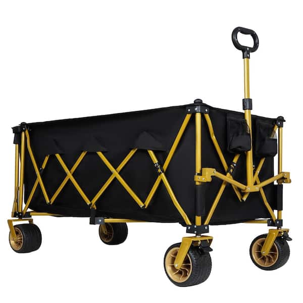 14.12 cu. ft. Steel Folding Utility Wagon Garden Cart with Extended Tailgate in Black