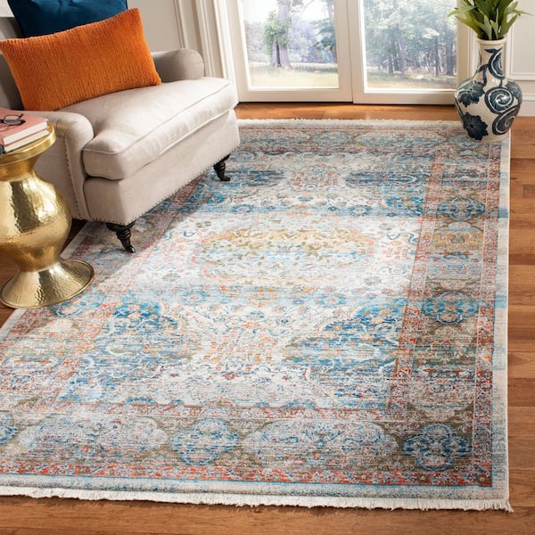 Vintage Persian 3 ft. x 5 ft. Beige/Blue Oriental Distressed Area Rug