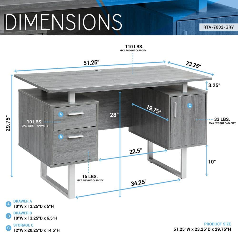 Sleek Modern Gray MDF Office Desk with Drawers and Filing Cabinet