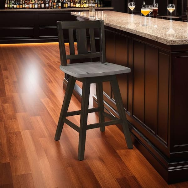 Benjara Ati H Gray and Black Low Back Wood Swivel Counter