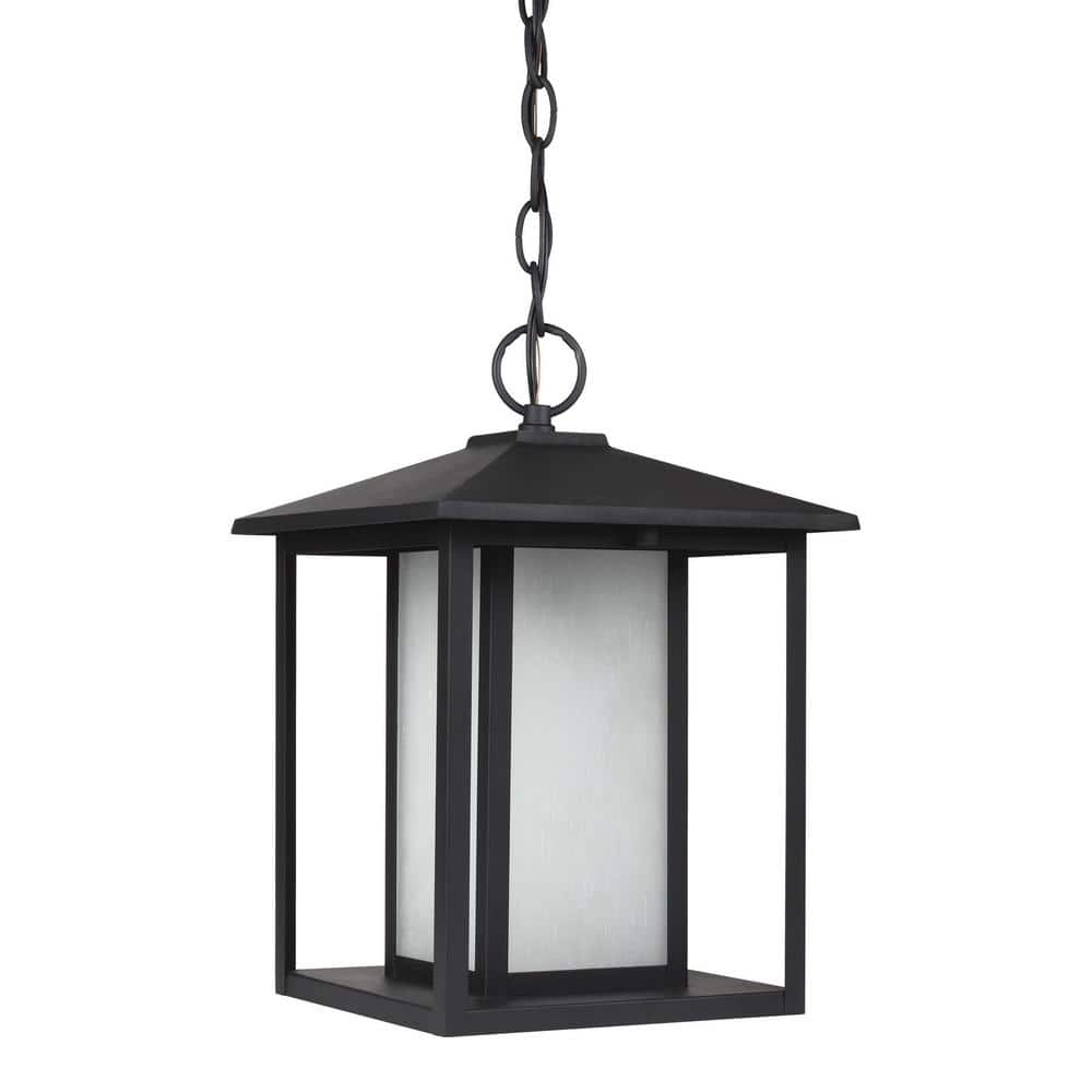 Hunnington Black LED Outdoor Pendant with Clear Seeded Glass