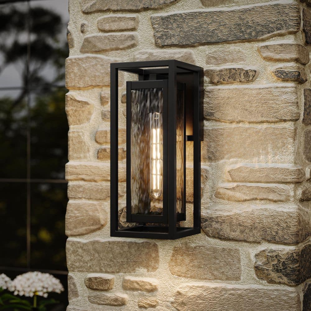 "Shaw 19.5"" 1-Light Outdoor Wall Light with Clear Water Glass in Textured Black" price history on PriceWatchPro