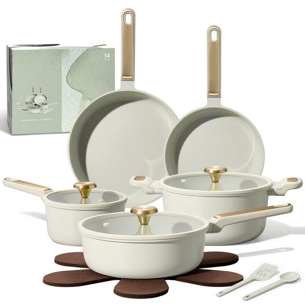 14 Piece Aluminum Nonstick Cookware Set in Sage Green, Non-Toxic Pots and Pans Compatible with All Stovetops price history on PriceWatchPro