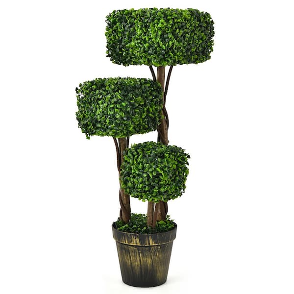 Costway 36 '' Green Artificial Boxwood Topiary Tree UV Protected Indoor Outdoor Decor