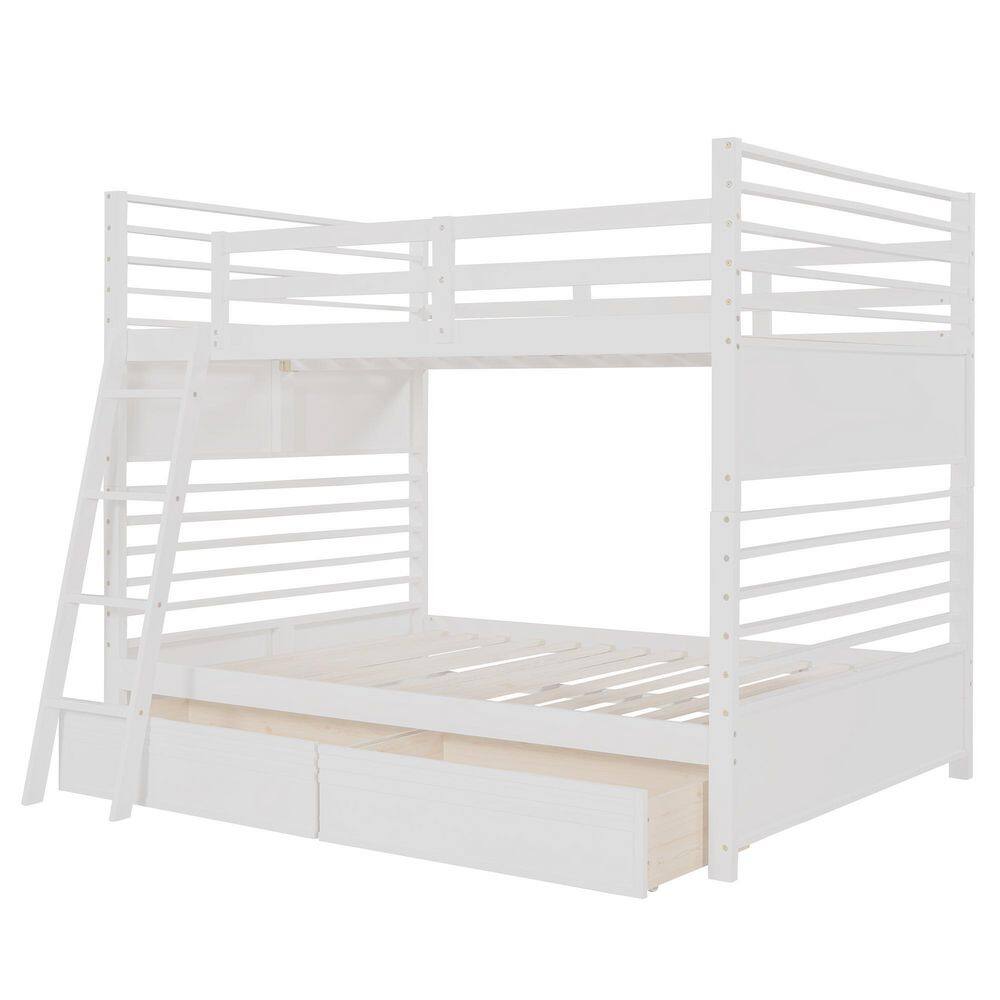 Polibi White Full over Full Wood Bunk Bed with 2 Drawers MB-WBB2D-WFF ...