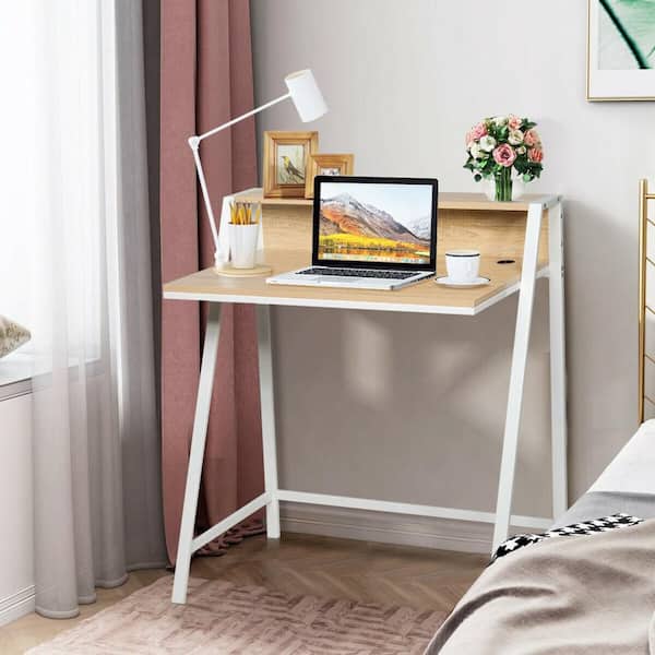 Natural 31.5 in. Computer Desk PC Laptop Table Study Writing Office Workstation w/Monitor Stand