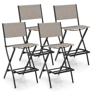 Folding Bar Stools (Set of 4) Patio Sling Chairs with Backrest Humanized Footrest Coffee