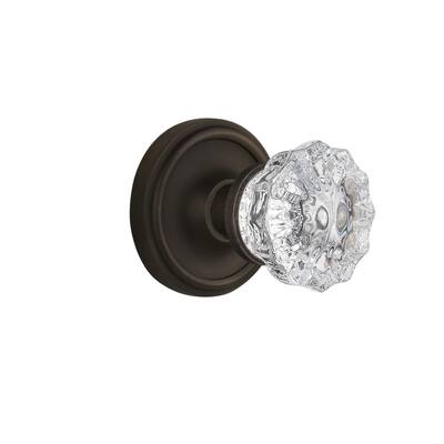 Classic Rosette 2-3/8 in. Backset Oil-Rubbed Bronze Privacy Bed/Bath Crystal Glass Door Knob