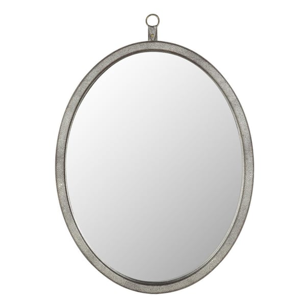 tunuo 23.6 in. W x 30 in. H Oval Framed Wall Bathroom Vanity Mirror in Pewter