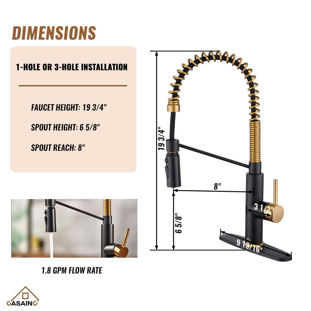 Matte Black and Brushed Gold Pull Down Kitchen Faucet