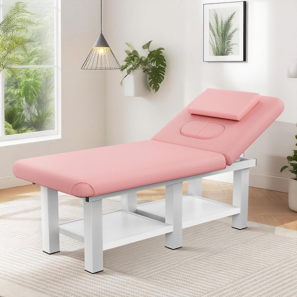 31.5 in. Pink Professional Salon Massage Table Bed Heavy-Duty 800 lbs. Capacity Adjustable Chest Opening PU Leather