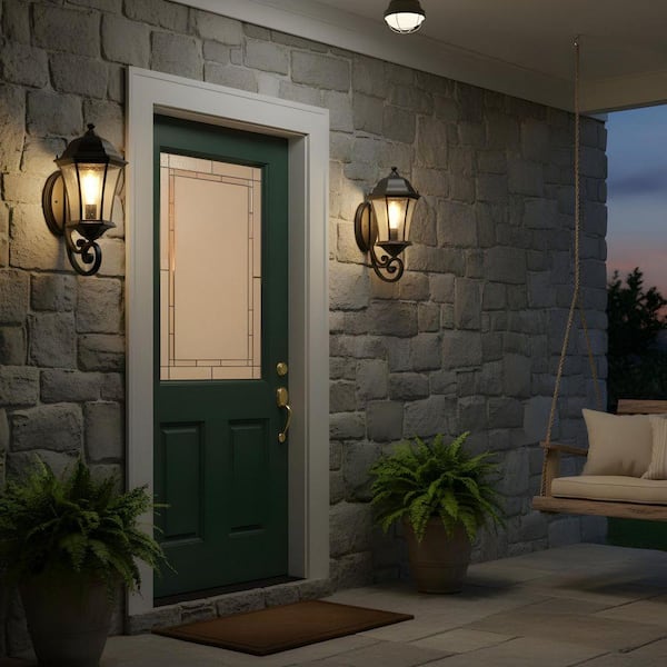 19.5 in. 1-Light Black Aluminum Outdoor Wall Sconce with Clear Glass Shade(1-Pack)