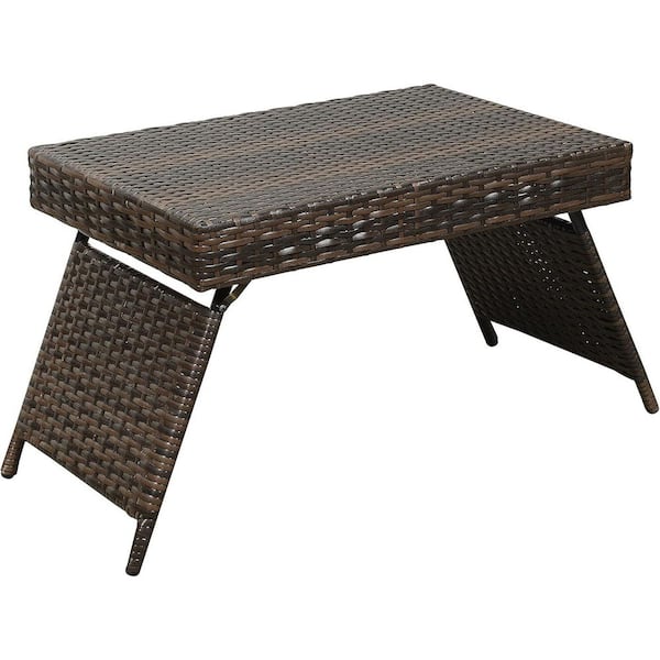 23.5 in. Brown Rectangle Steel Folding Picnic Table Seats 1 People, Portable Outdoor Wicker Table Without Umbrella Hole