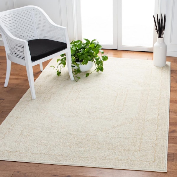 Adirondack Ivory/Beige 6 ft. x 6 ft. Border Medallion Square Area Rug